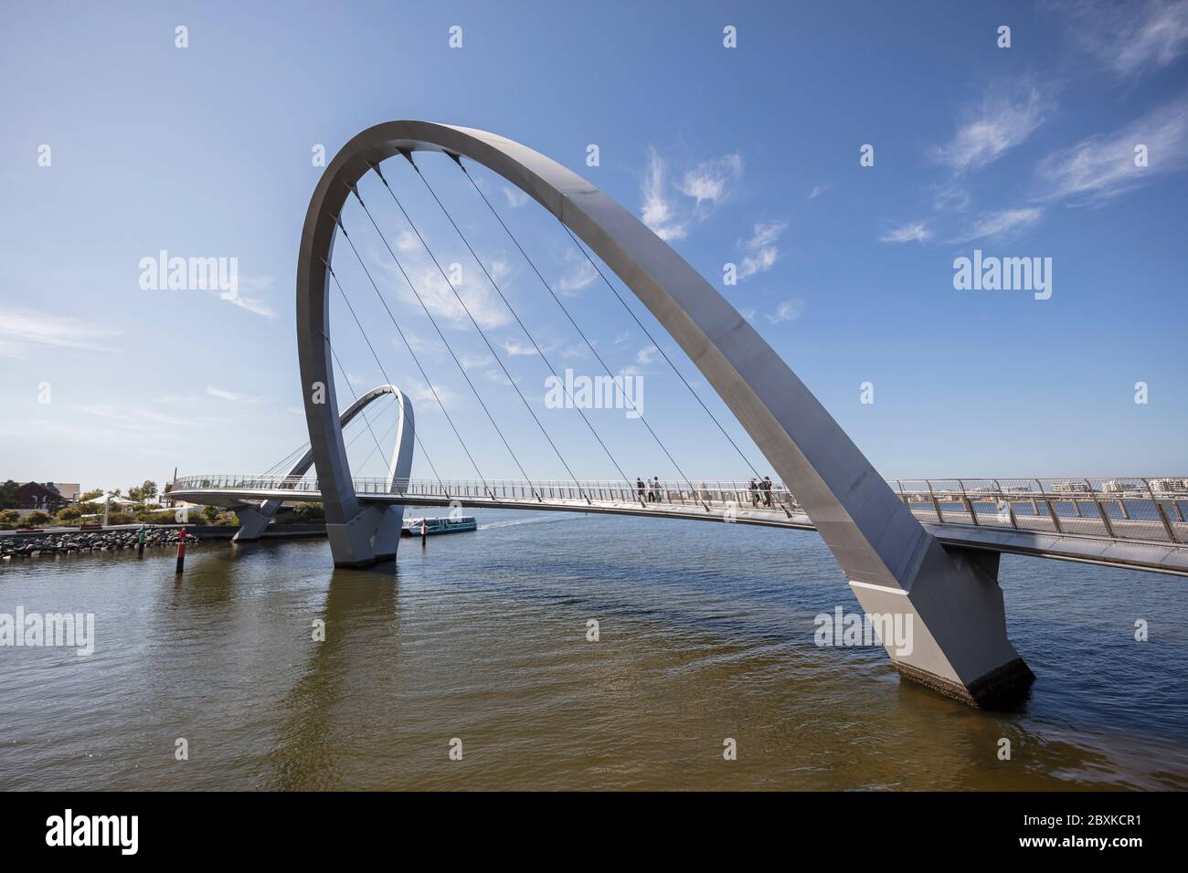 Perth Australia November 5th 2019: View of the iconic curved pedestrian bridge at Elizabeth Quay in Perth, Western Australia Stock Photo