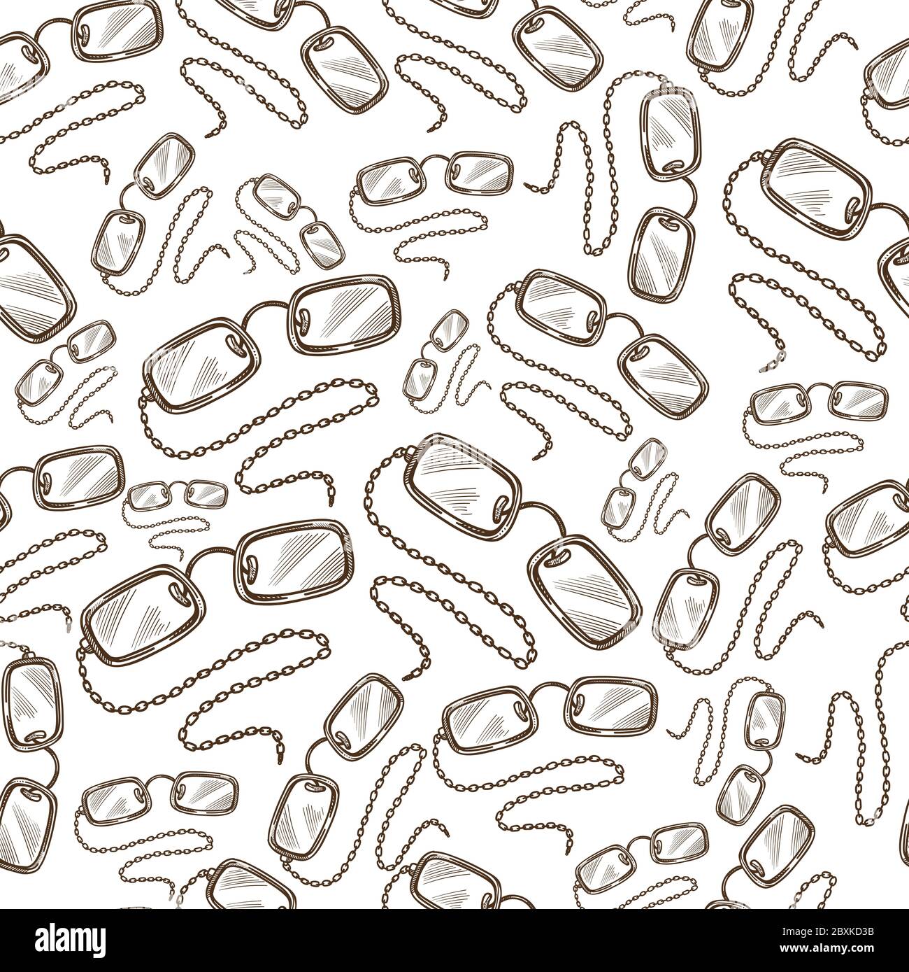 Glasses with chain, old fashioned spectacles seamless pattern Stock Vector