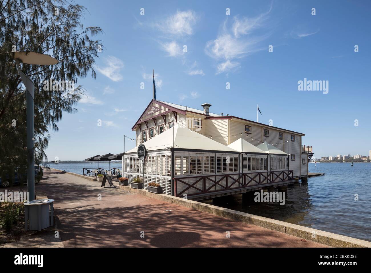 Perth Australia November 5th 2019: A lovely cafe located on the Swan River in Perth, housed inside a rowing club building Stock Photo