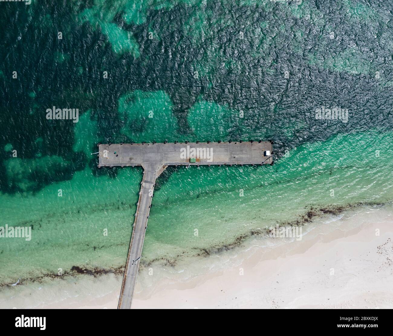Aerial overhead view of the jetty at Lancelin in Western Australia Stock Photo