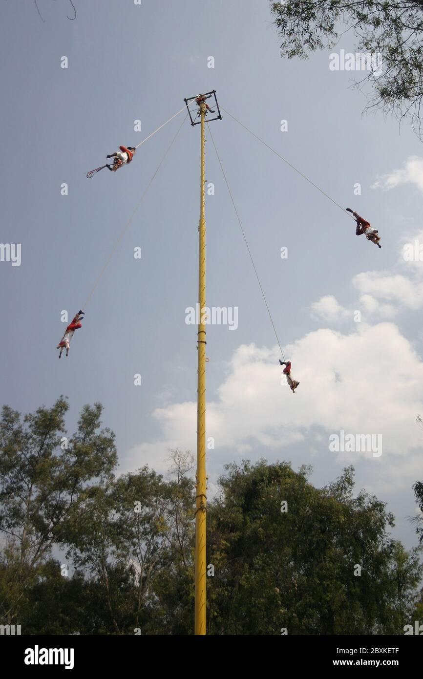 Flying Men of Papantla, Mexico City, Mexico Stock Photo