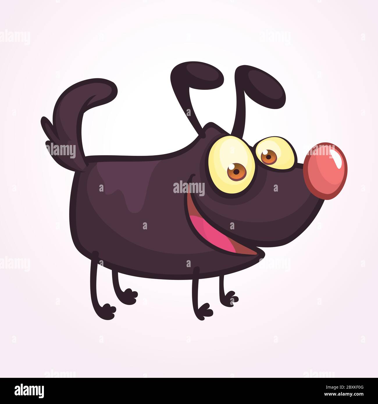 Cute Cartoonblack Dog. Vector Illustration on white background for design, sticker, icon or book illustration Stock Vector