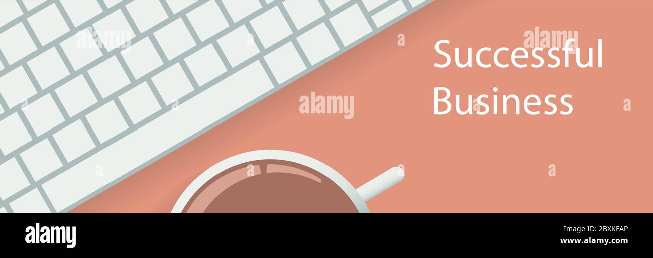 Banner background with keyboard and coffee on the table. Stock Vector