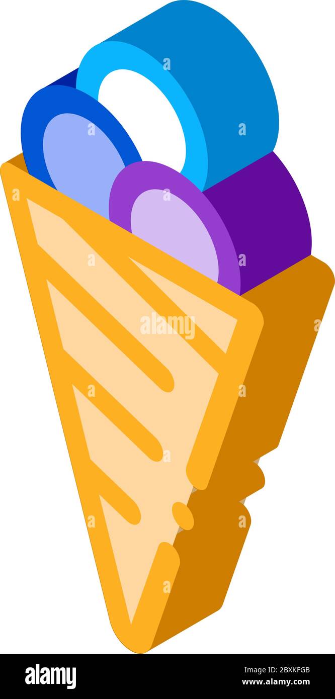 balls of ice cream in waffle cone isometric icon vector illustration ...