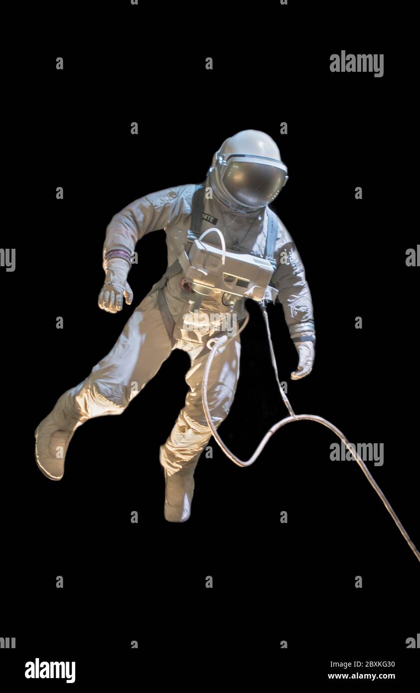 Recreation NASA astronaut Ed White on first US space walk during Gemini 4 mission Stock Photo