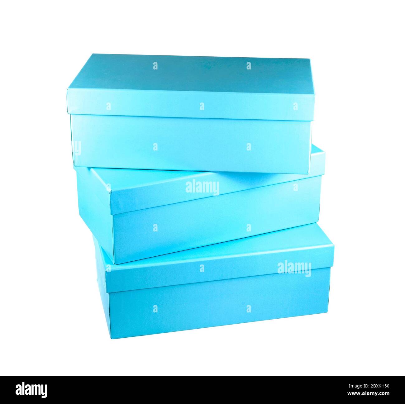close up of a stack of cardboard boxes on white background Stock Photo