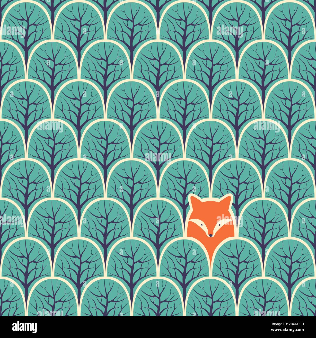Fox in a forest seamless pattern. Vector design background Stock Vector ...
