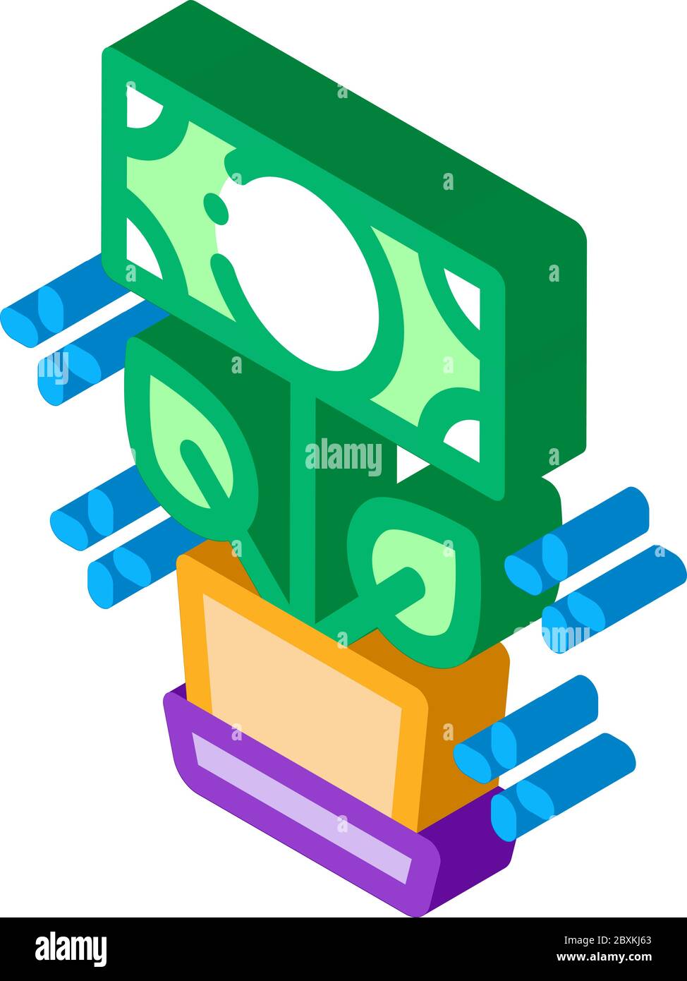 money tree in pot isometric icon vector illustration Stock Vector