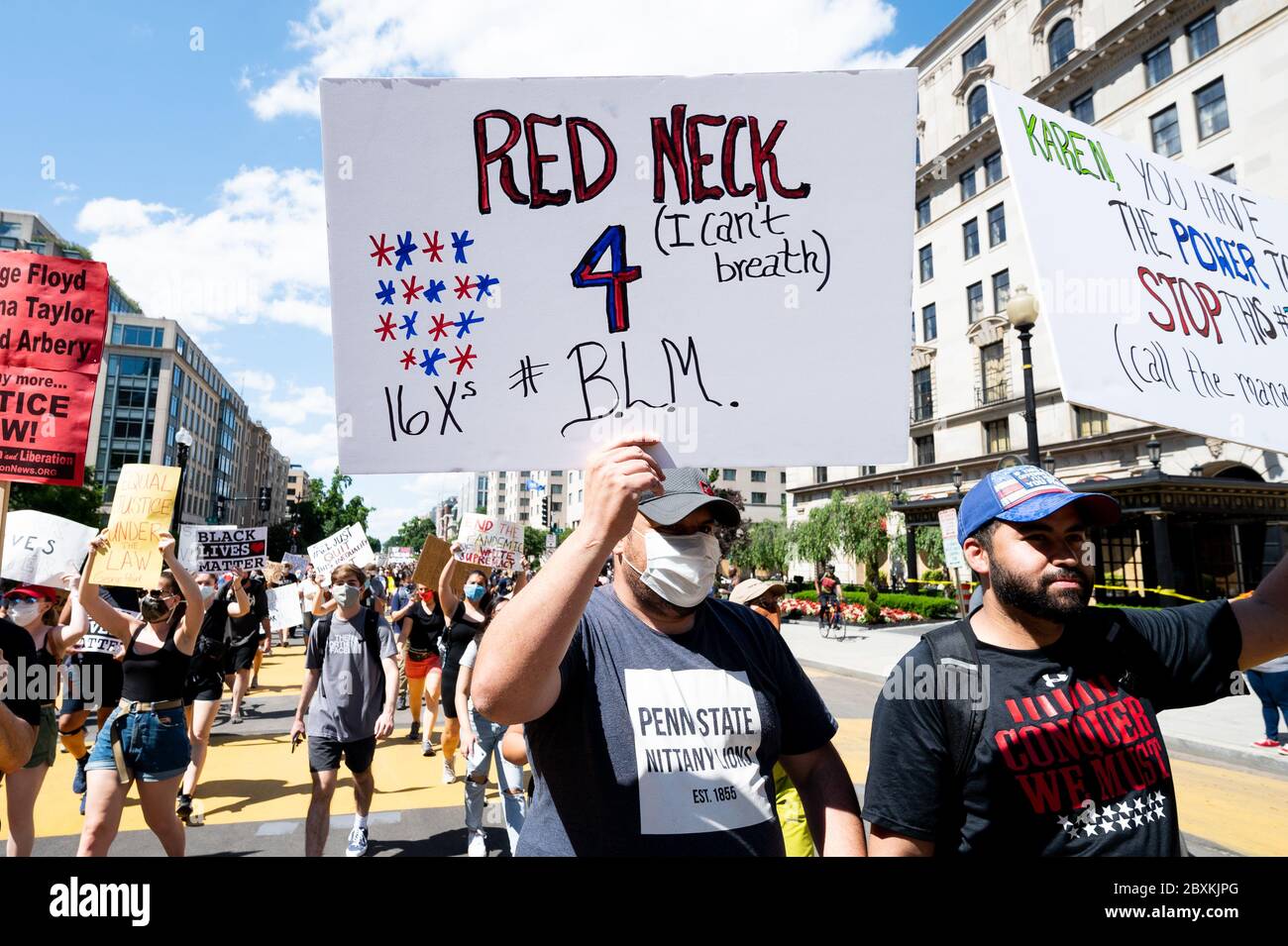 Washington, United States. 07th June, 2020. A protester holds a placard that says Red Neck 4 BLM during the demonstration.Several protests have been spur by the recent killing of George Floyd, a black man who died in police custody in Minneapolis, U.S.A. Credit: SOPA Images Limited/Alamy Live News Stock Photo