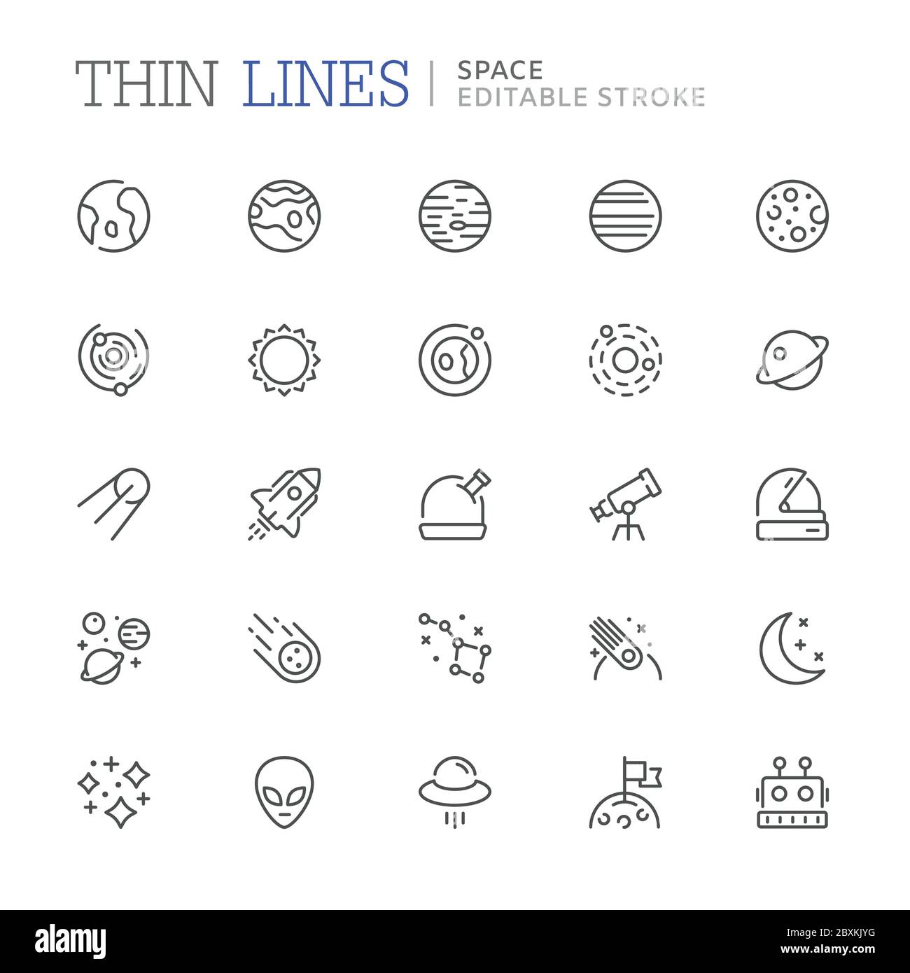 Collection of space related line icons. Editable stroke Stock Vector