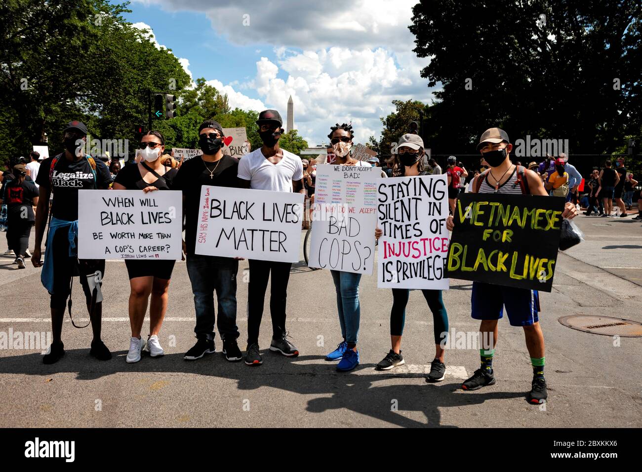 Protest at newly dedicated Black Lives Matter Plaza against murder of George Floyd, other black individuals by police, Washington, DC, United States Stock Photo