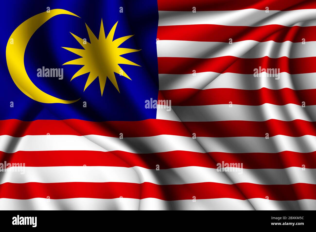 3d rendering waving silk flag of Malaysia Stock Photo