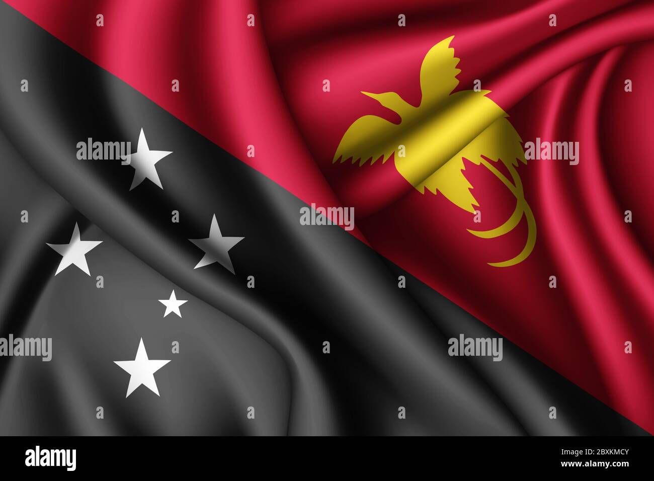 3d rendering waving silk flag of Papua New Guinea Stock Photo