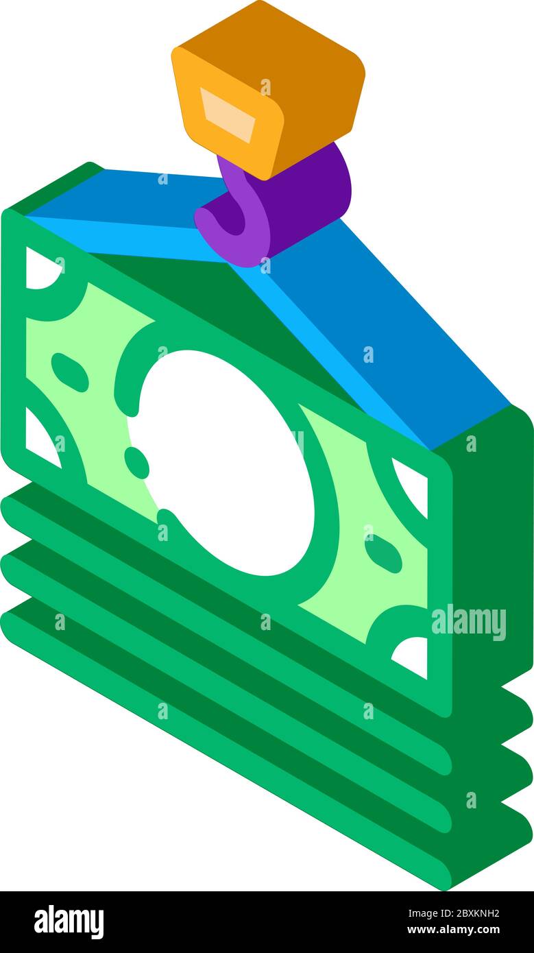 hook cash bill isometric icon vector illustration Stock Vector