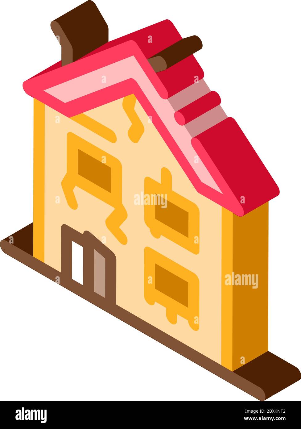 collapse of old house isometric icon vector illustration Stock Vector