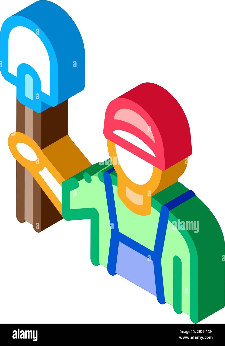 shovel worker isometric icon vector illustration Stock Vector