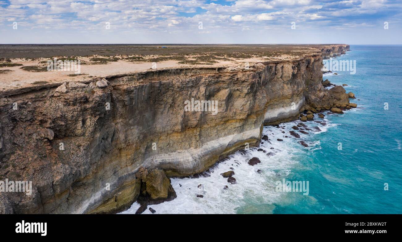 Panoramic aerial view of the sea cliffs at the Great Australian Bight, some of the longest unbroken sea cliffs in the world Stock Photo