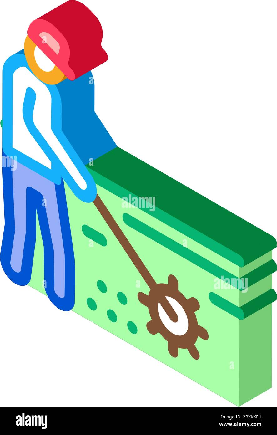 garden worker with tool isometric icon vector illustration Stock Vector