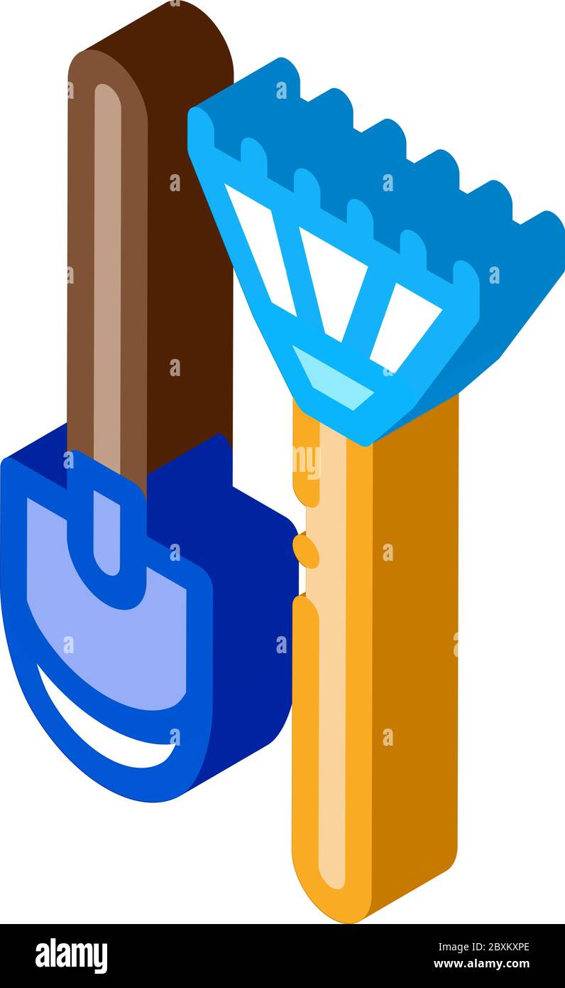 shovel and rake isometric icon vector illustration Stock Vector
