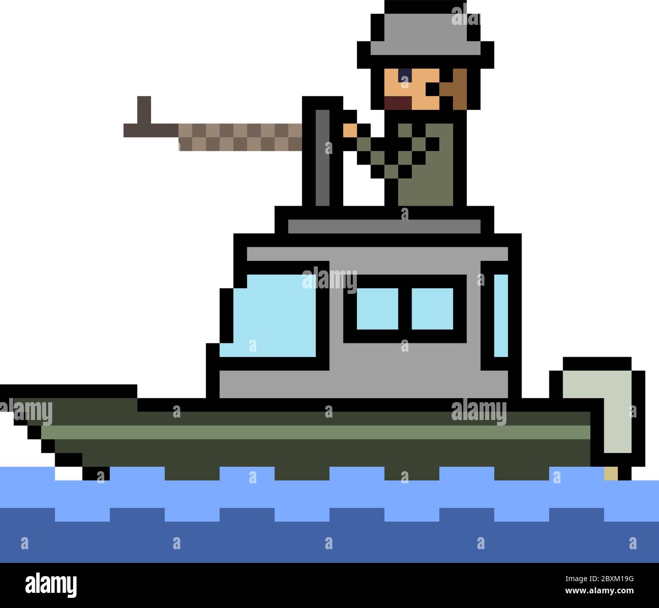 vector pixel art soldier boat isolated Stock Vector