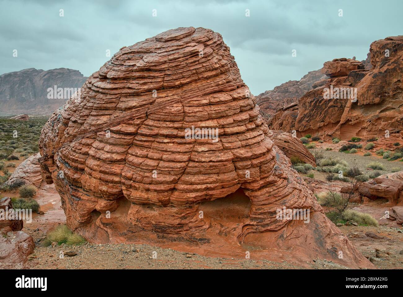 The Beehive - a rock formation in the Valley of Fire, Nevada. Image taken in the rain so the rocks are wet. Stock Photo