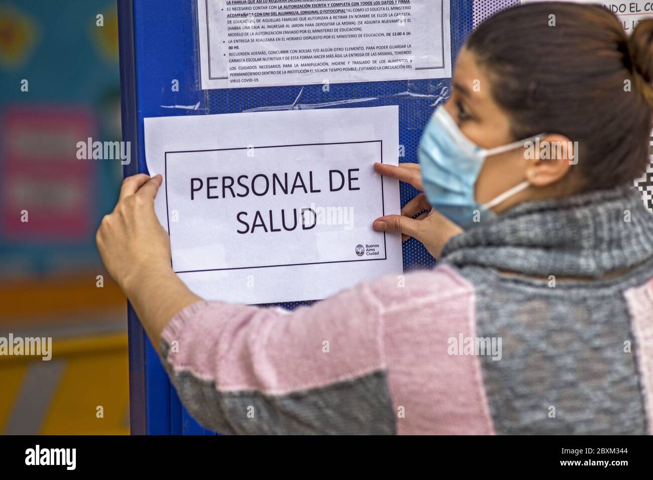 June 7, 2020, Buenos Aires, Federal Capital, Argentina: After obtaining good results in the most vulnerable neighborhoods of the City of Buenos Aires, the authorities decided to extend the DETeCTar program (Strategic Testing Device for Coronavirus in the Field of Argentina) to other areas of the Capital City which consists of an active search for people with coronavirus. Since yesterday, Saturday, June 06, the operation began in the Balvanera neighborhood, the area where more cases were registered in the last five days, the objective will be to identify the close contacts of the 84 people in t Stock Photo