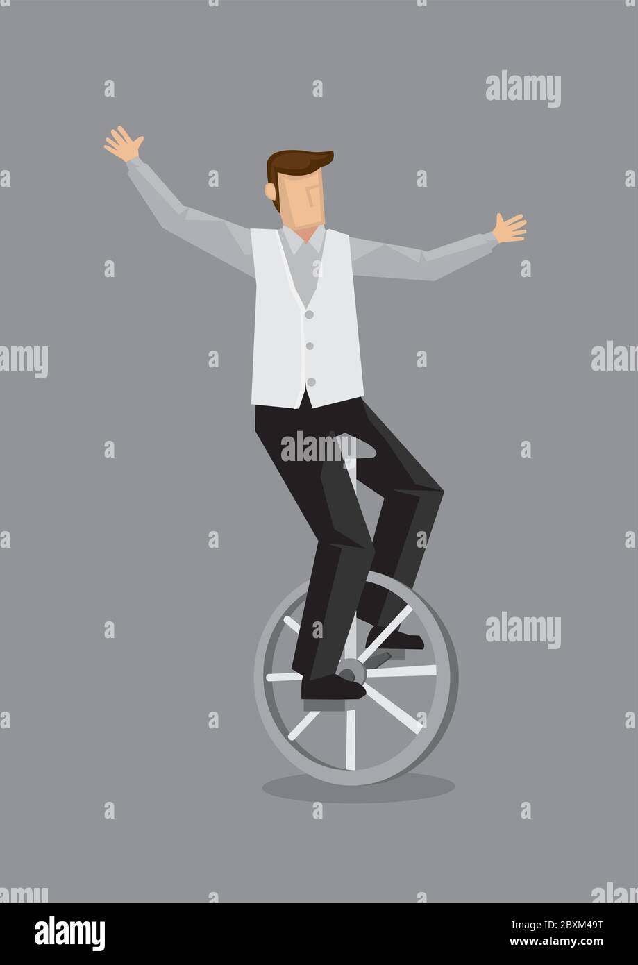 Vector illustration of cartoon man balancing on unicycle with open arms  isolated on grey background Stock Vector Image & Art - Alamy