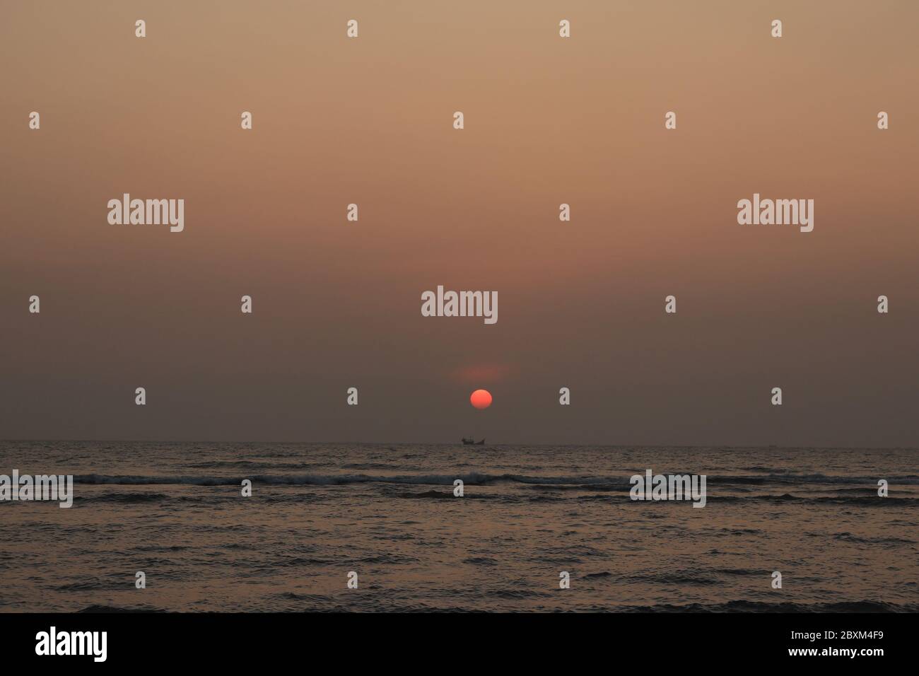 Sunset in Cox Bazar Sea Beach. Stock Photo