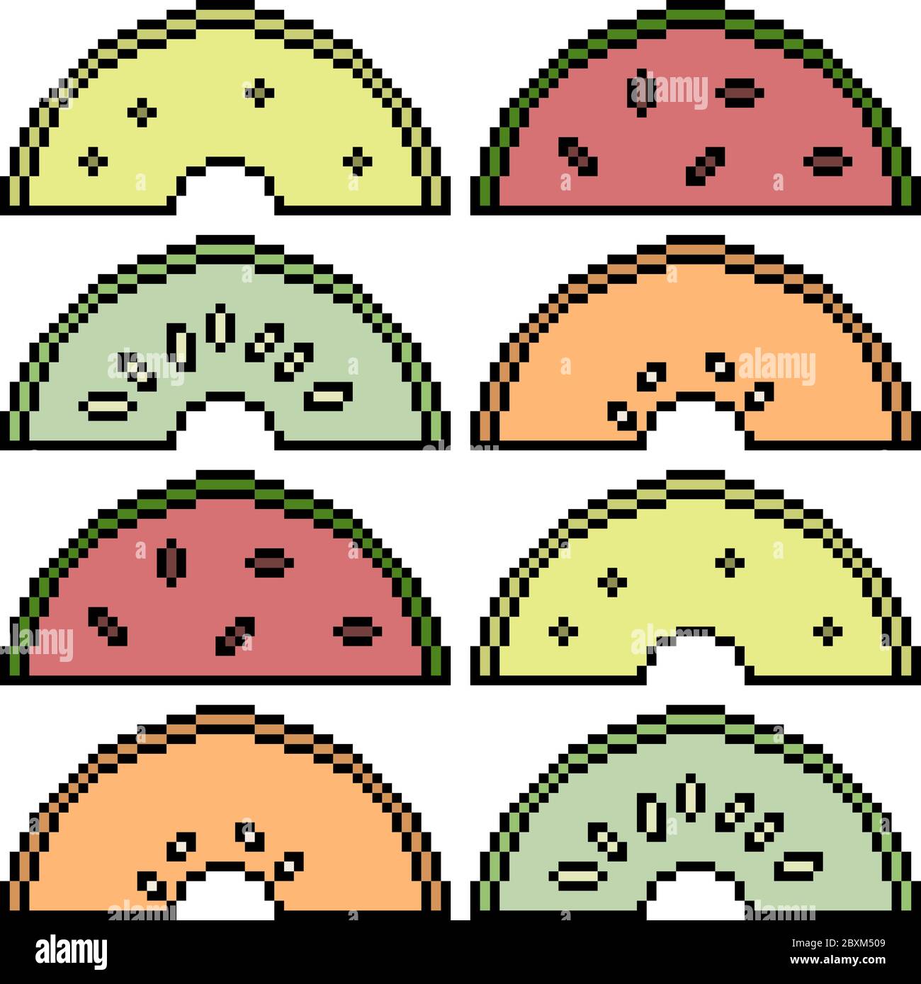 A set of isolated fruits in Pixel Art.