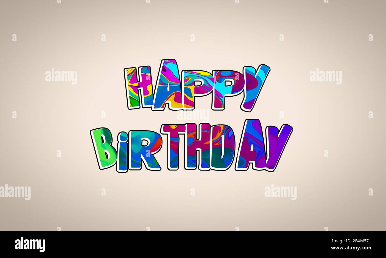 Creative happy birthday text art with colorful ink texture on a text