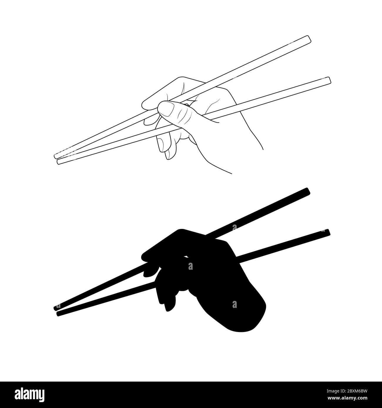 Hand holding sushi chopsticks. Using Japan wok chopsticks. vector