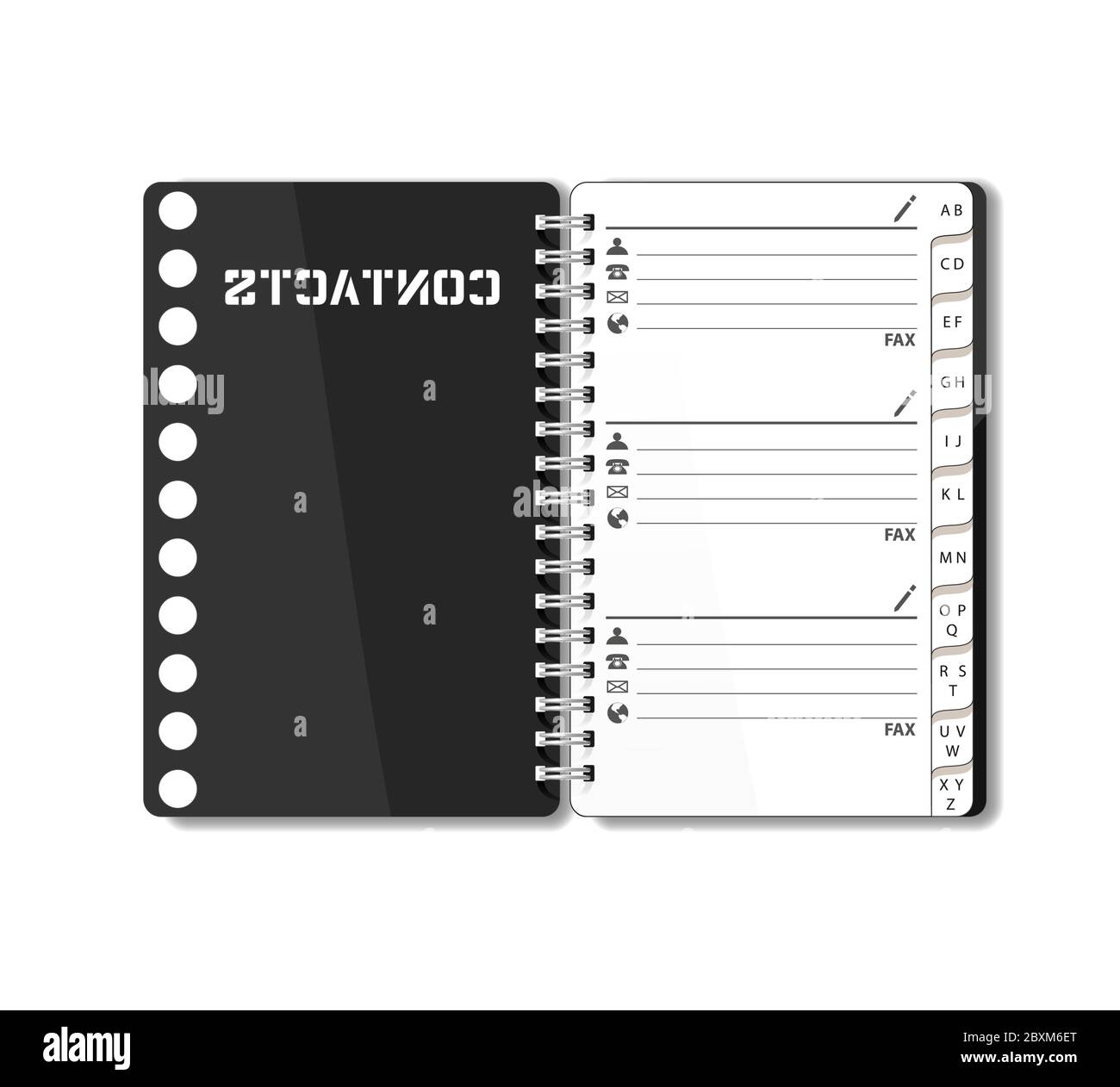 Open phone book, pocket diary, notebook, notepad, organizer, journal