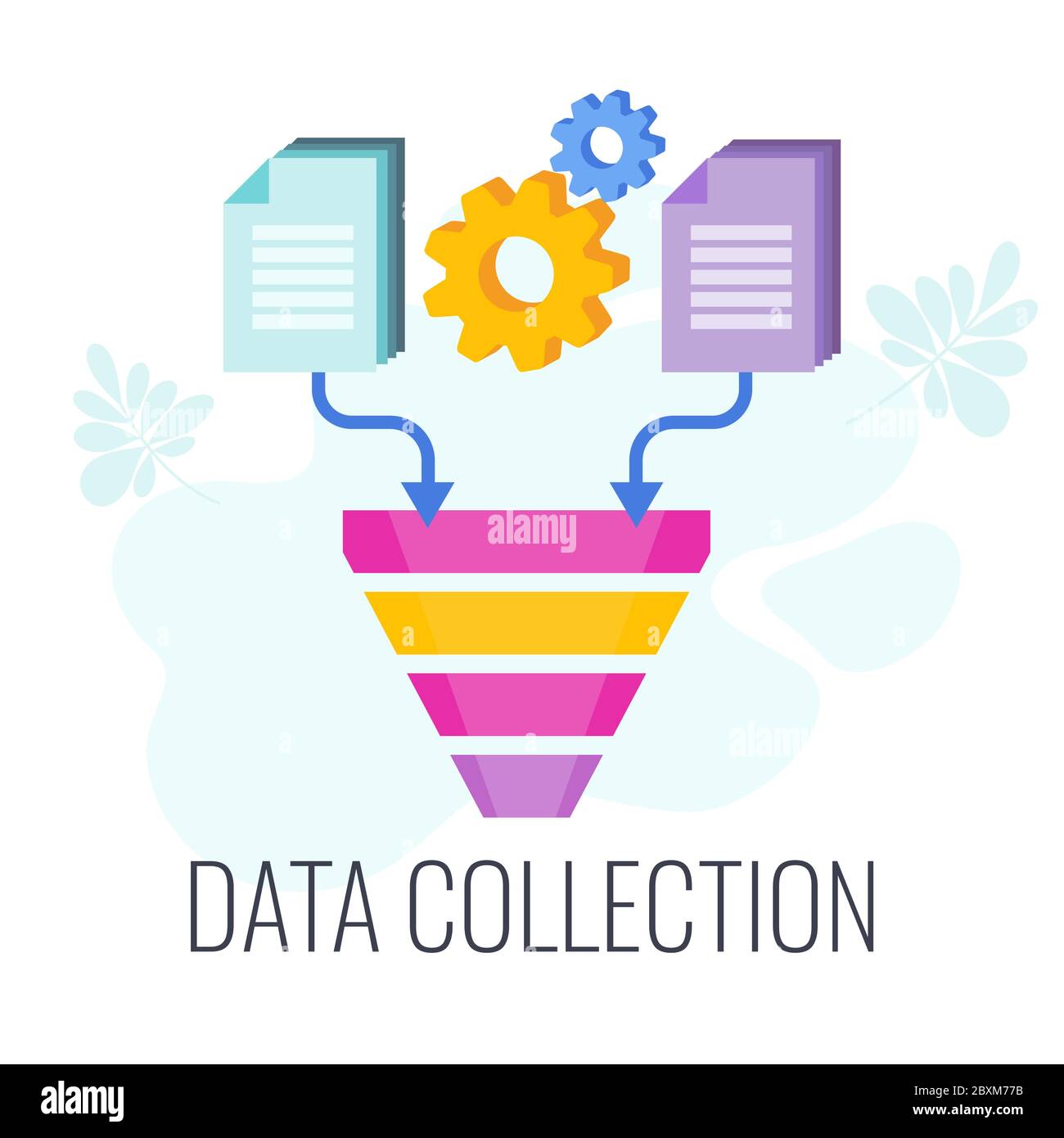 Data Collection Icon. Information falls into the data funnel. Stock Vector