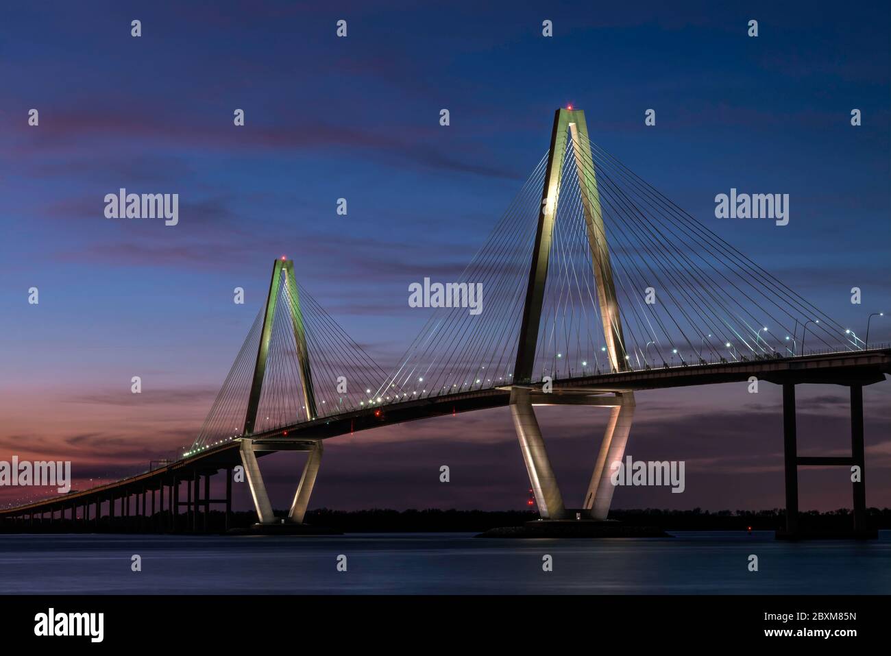 Arthur Ravenel Jr. Bridge in Charleston, South Carolina at sunset Stock
