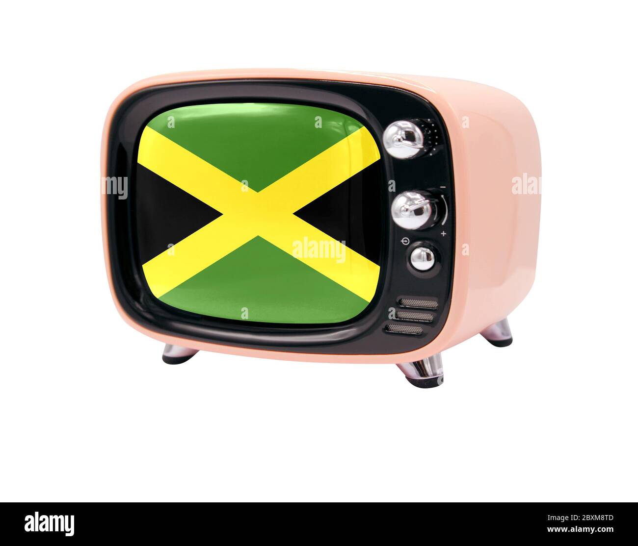 The retro old TV is isolated against a white background with the flag of Jamaica Stock Photo Alamy