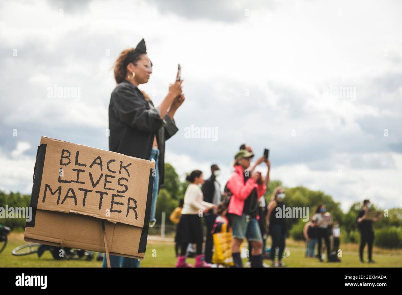 Protest in support of 'Black lives matter' in a park in Haringey, London UK.  Protest for the American George Floyd. Credit Krisztian Sipos Stock Photo