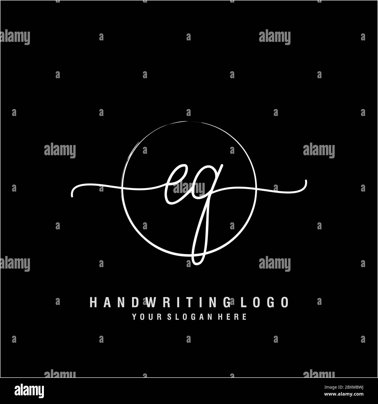 EQ Initial Handwriting Logo With Circle Hand Drawn Template Vector 