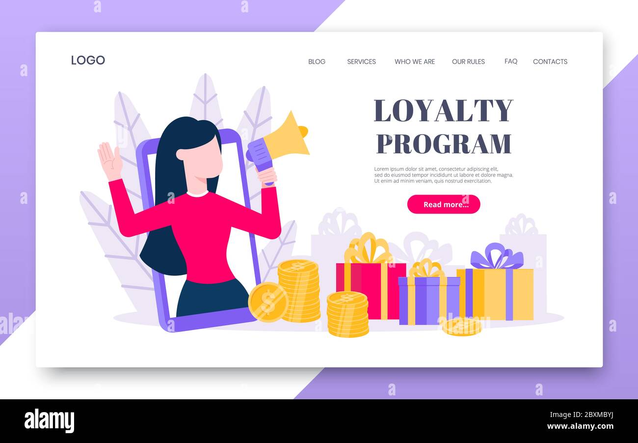 Loyalty program landing page flat style design vector illustration concept. Stock Vector