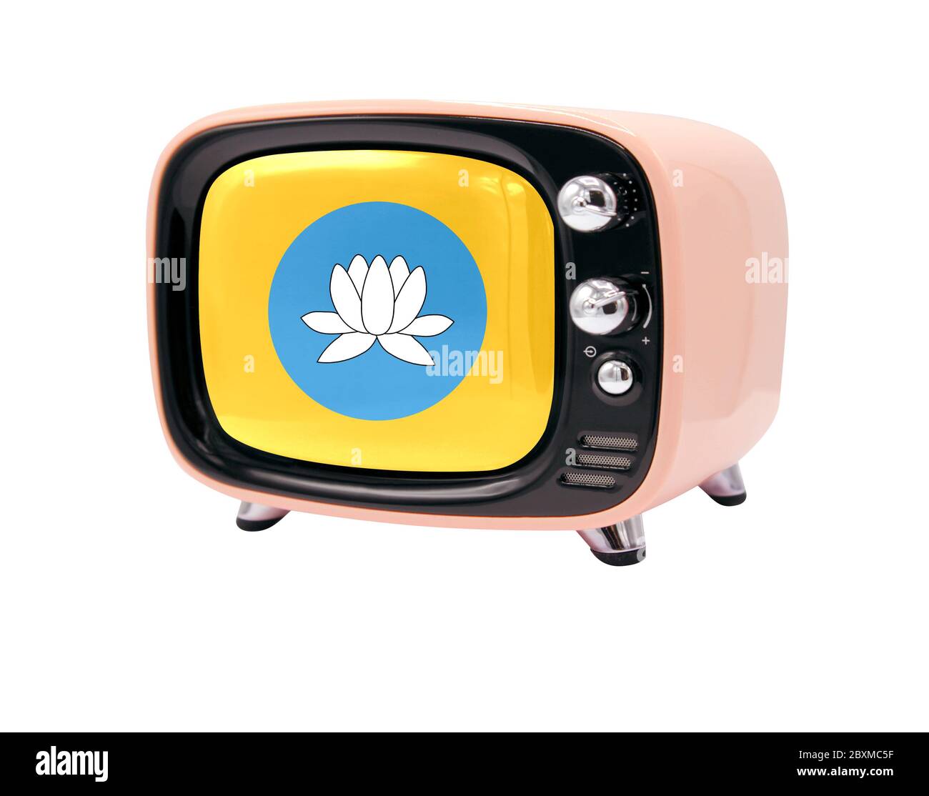 The retro old TV is isolated against a white background with the flag of Kalmykia Stock Photo