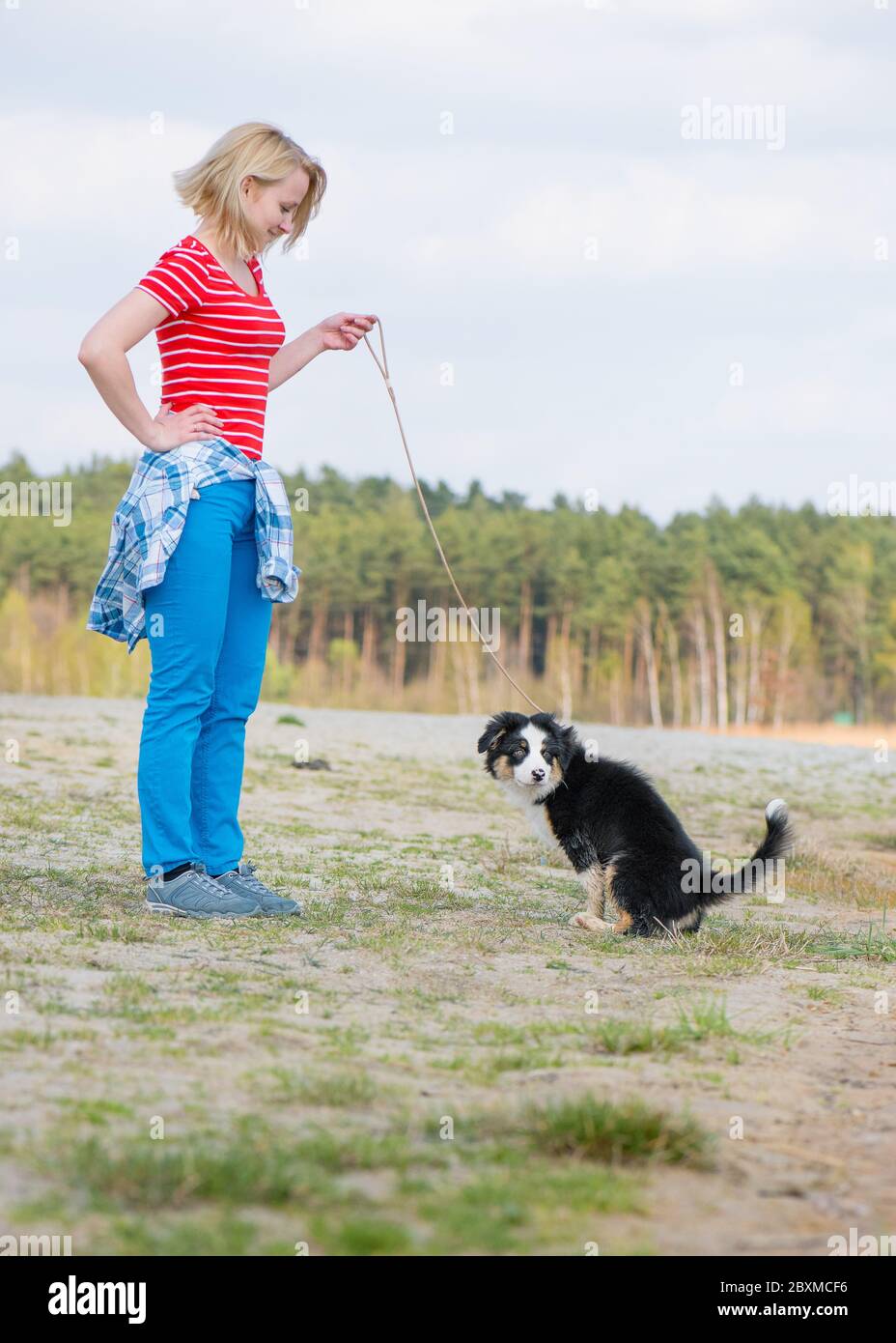 Beautiful woman australian shepherd hi-res stock photography and images ...