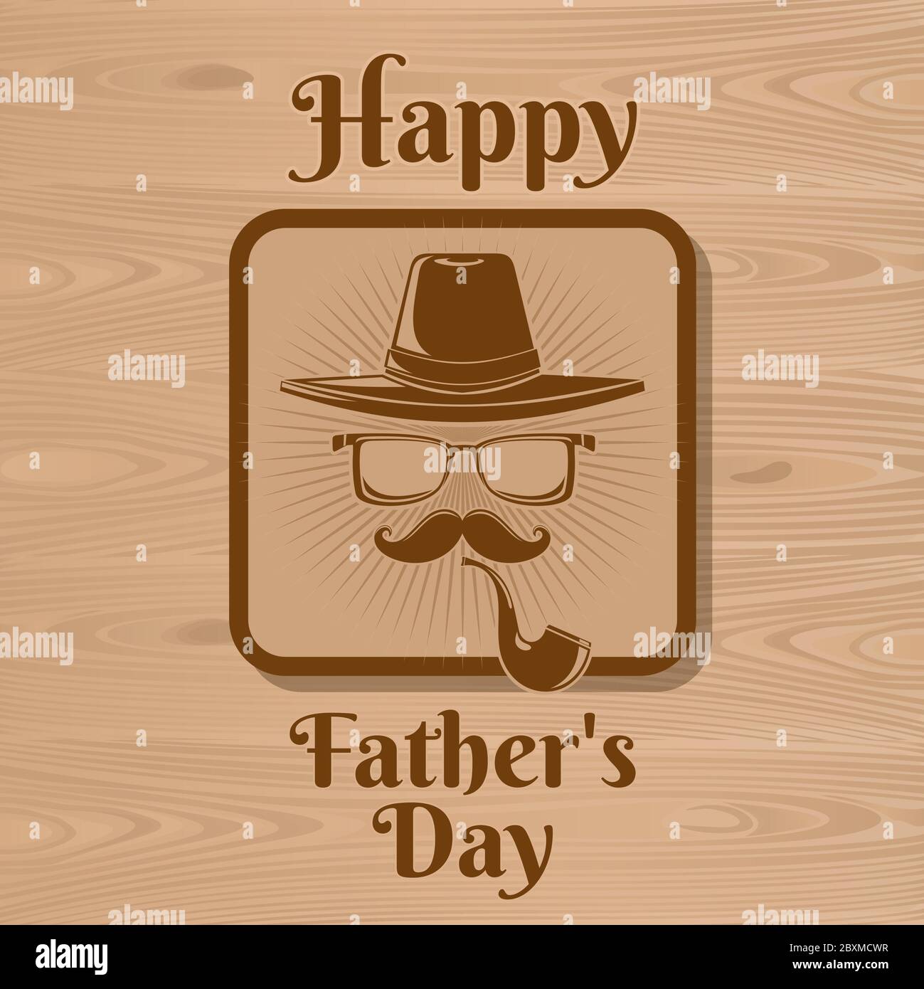 Happy Fathers Day Hat With Mustache Icons With Greeting Text