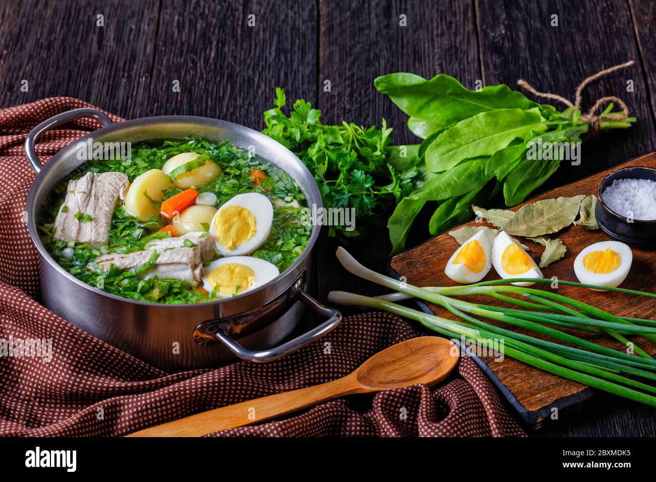 Collard greens classic sorrel soup of fresh sorrel, green onion with