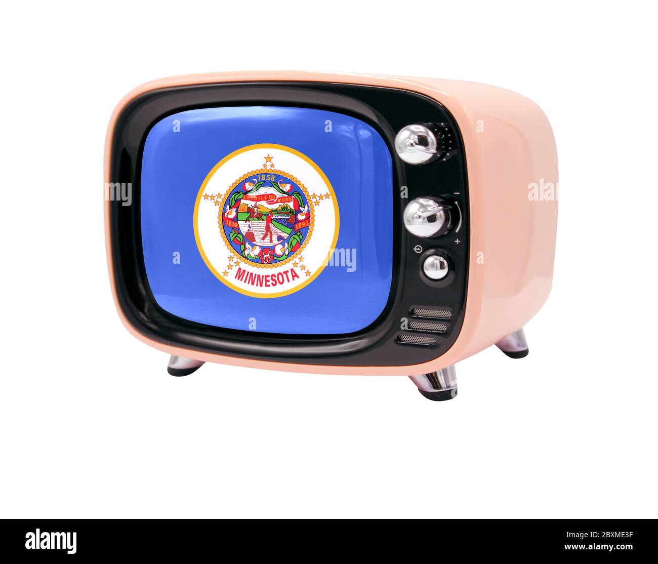 The retro old TV is isolated against a white background with the flag State of Minnesota Stock Photo