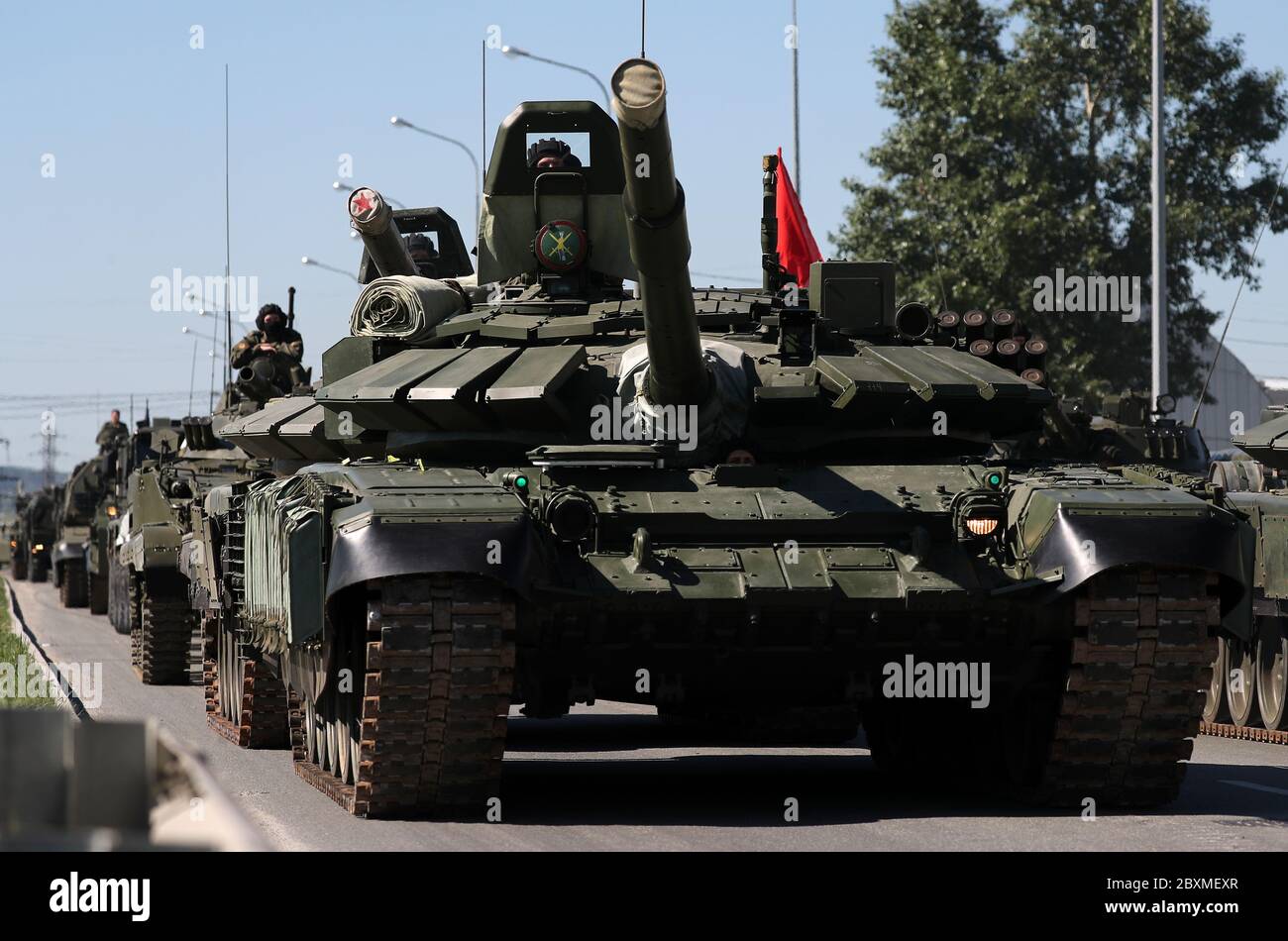 Yekaterinburg Russia 8th June A T 72b3m Tank And Other Military Hardware Are Seen During A Rehearsal Of A Military Parade Marking The 75th Anniversary Of The Victory In Wwii Victory Day