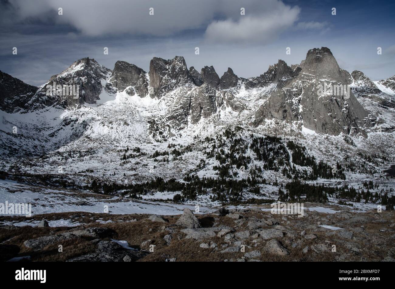 Cirque of the Towers at Wind River Range in Bridger Wilderness. Stock Photo