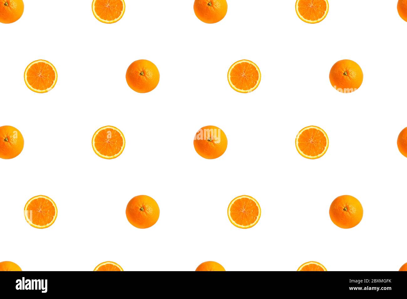 orange slices isolated on white seamless pattern. Stock Photo