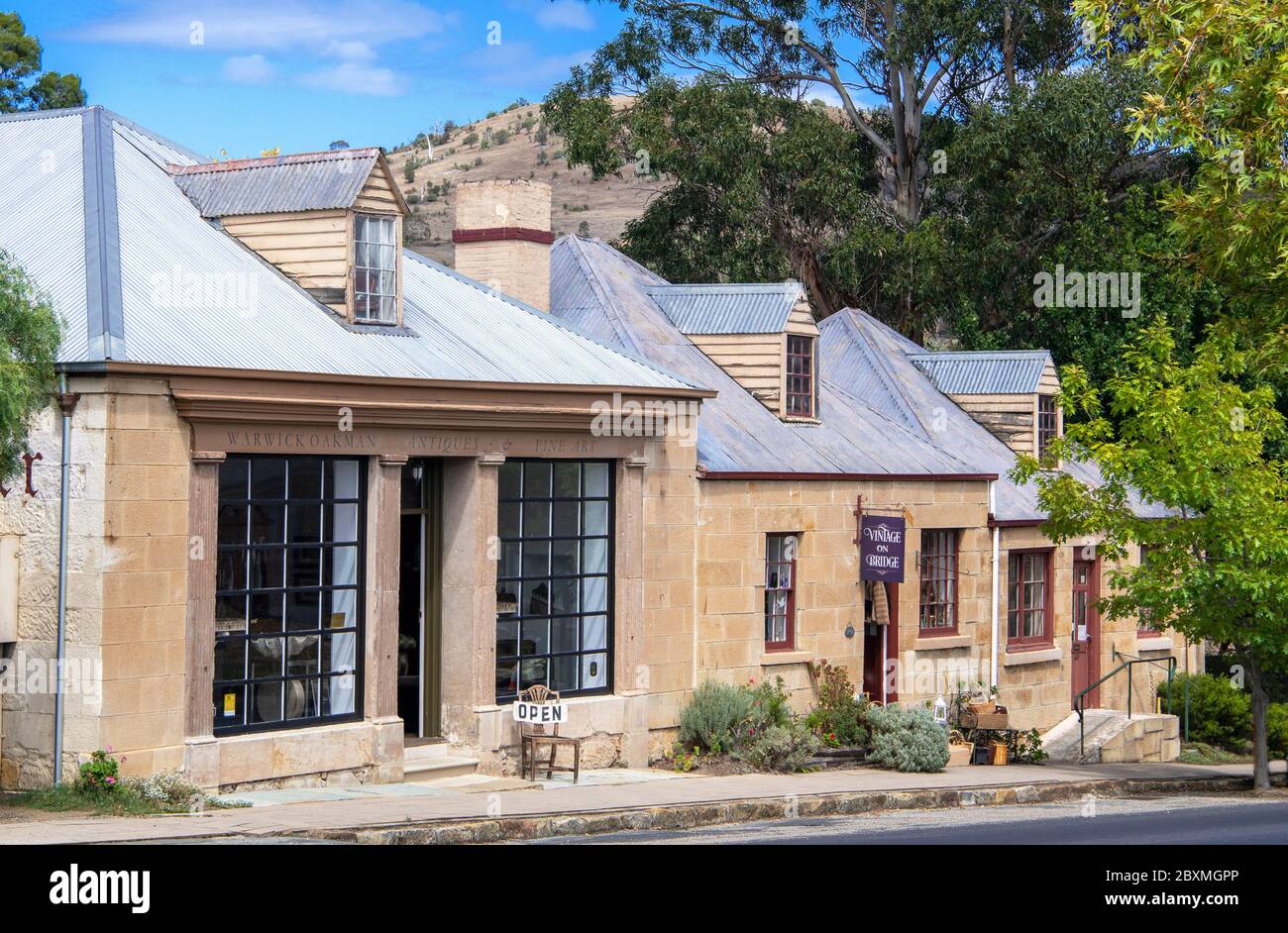 Historic stone houses now shops Richmond Tasmania Australia Stock Photo