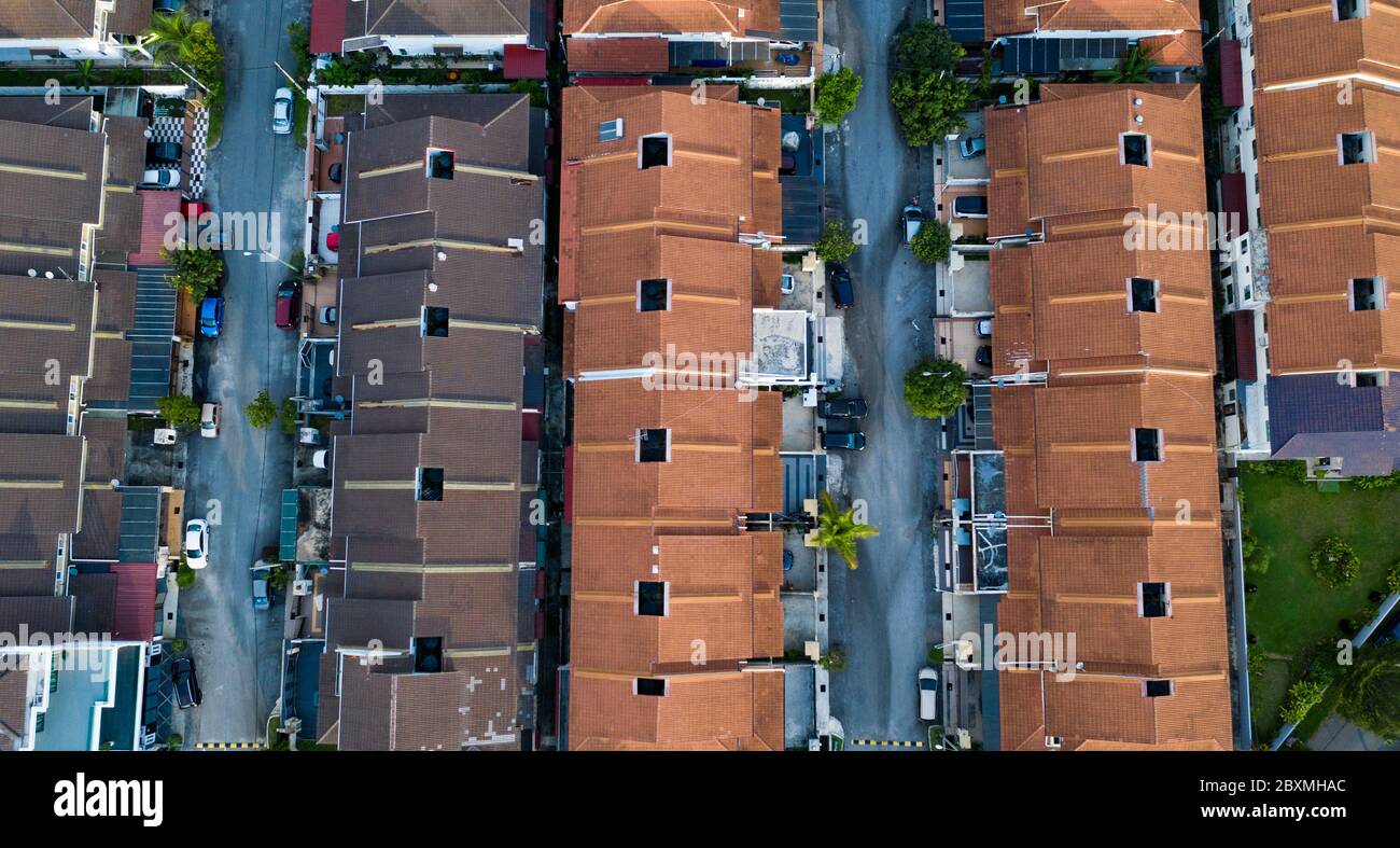 Aerial view of a residential housing estate in suburban Kuala Lumpur