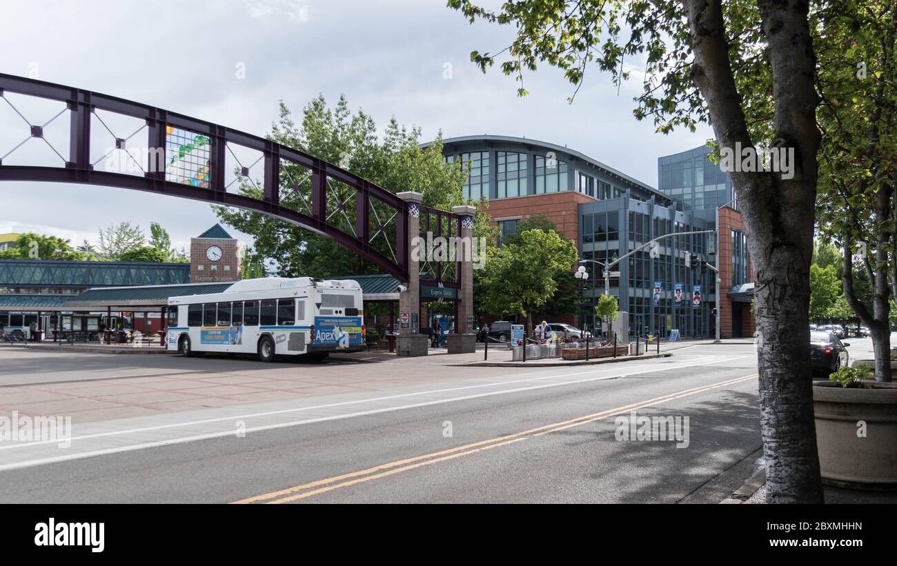 The bus station and library in downtown Eugene, Oregon Stock Photo Alamy