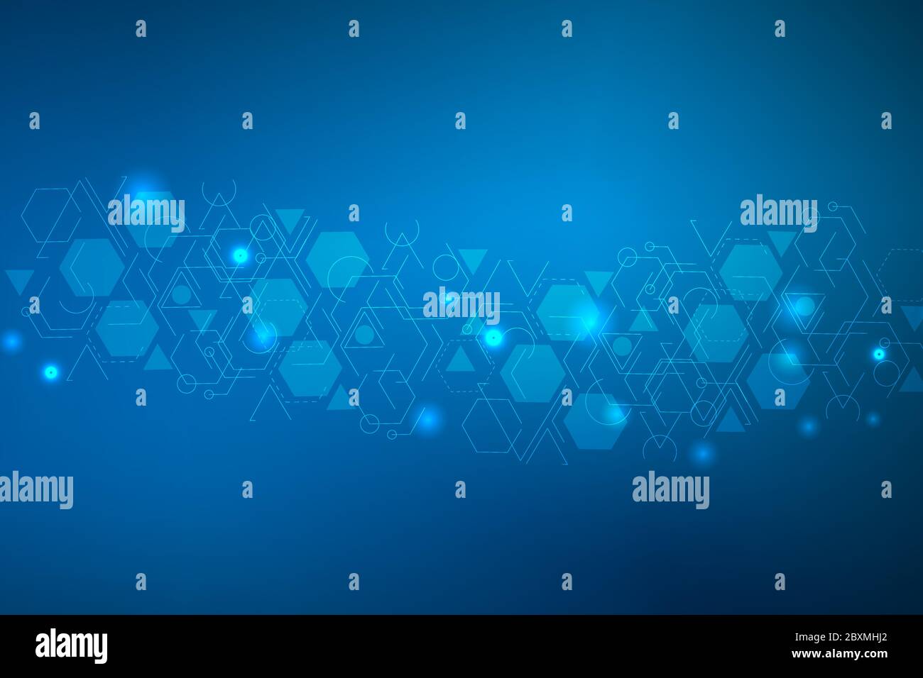 Science network pattern, connecting lines and dots. Technology hexagons structure or molecular connect elements. Stock Vector